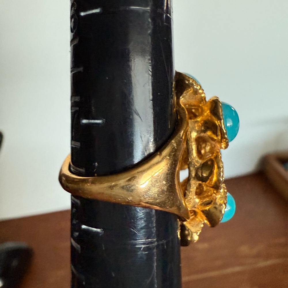 Gold tone and turquoise color costume ring - Picture 12 of 14